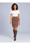 Women's Brown Suede Fabric Straight Cut Above Knee Skirt - 7