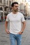 Men's White Crew Neck Ribbed Knitted Straight Line Regular Fit Short Sleeve T-Shirt - 4
