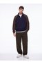 Regular Fit Half Zipper Fleece Navy Blue Sweatshirt