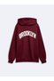 Relaxed Fit Letter Print Hooded Burgundy Sweatshirt - 3