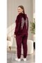 Moda Plus Size Velvet Lycra Hooded Tracksuit Set with Angel Wing Stones and Zipper on the Back