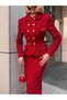 Gold Button Detailed Jacket and Midi Skirt Tweed Set - 6