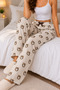 Women's Striped Panda Patterned Cotton Brown Ribbon Detail Thick Single Bottom Pajamas