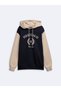 Relaxed Fit Letter Printed Hooded Navy Blue Sweatshirt - 3