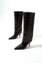 Zelda Women's Genuine Leather Crocodile Patent Leather Wide Calf Zipperless Heeled Boots - 4