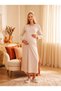 New Season Beige Shawl Collar Patterned 100% Cotton Winter Long Sleeve Full Length Special Design Maternity Pajamas Nightgown Set - 5