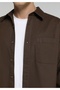 Relaxed Fit Shirt Neck Plain Men's Brown Long Sleeve Shirt - 4