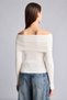 Ultra Soft Fitted Off-The-Shoulder Ribbed Ecru Women's Sweater H2387Ax/Er105 - 5