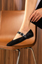 Black Women's Genuine Leather Snake Patterned Buckle Mary Jane Ballerina Shoes - 6