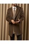 Slim Fit Double-Breasted Pointed Collar Flap Pocket Men's Cashmere Coat Brown T20209-03 - 8