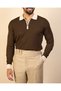 Slim Fit Polo Collar Buttoned Wool Knitwear Men's Sweater Brown T20330-03