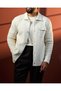 Slim Fit Polo Collar Wool Blend Buttoned Men's Cardigan Ecru T20332-05 - 5