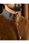 Slim Fit Flap Pocketed Buttoned Cotton Blend Velvet Ribbed Coat Brown T20293-03 - 4