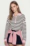 Striped Polo Neck Knitwear Women's Sweater with Zipper
