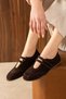 Brown Women's Genuine Leather Suede Double Strap Mary Jane Ballet Shoes - 4