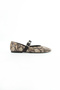 Beige Women's Genuine Leather Snake Patterned Buckle Mary Jane Ballerina Shoes