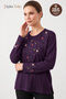 Women's Winter Heart Garden Pattern Embroidered Collar and Sleeves, Stoned Clover Fabric Mother Combed Cotton Blouse - 2