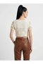 Women's Crochet Gold Buttoned Round Neck Seasonal Crop Blouse - 2