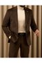 Slim Fit Mono Collar Velvet Thin Twill Men's Suit Brown T20178-03 - 5