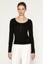 Ferya Women's Soft and Flexible Fabric Round Neck Button Closure Long Sleeve Black Blouse