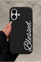 iPhone 16 Compatible Black Blessed Written Stylish Phone Case