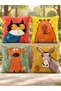 Funky Friends Digitally Printed Decorative Velvet Textured Polyester 4-Piece Cushion Cover Set (Dkr)