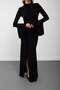 Black Waist-Corseted Long Sleeve Maxi Dress with Tail Detail - 6