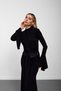 Black Waist-Corseted Long Sleeve Maxi Dress with Tail Detail - 5