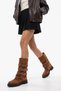 Caldy Tan Suede Genuine Leather Buckle Women's Biker Boots - 2