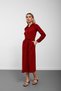 Burgundy Shirt Collar Buttoned Front Knotted Long Sleeve Dress - 2