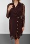 Brown Double-Breasted Lace Sleeve Jacket Dress - 6