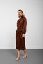 Brown Degaje Collar Tie-Front Floral Detailed Midi Dress - 2