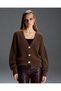 Women's Brown White Buttoned V-Neck Casual Sport Stylish Knitwear Cardigan - 2