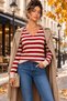 Timeless Elegance Women's Long Sleeve V-Neck Striped Knitwear Blouse Soft Textured Relaxed Fit New Season Daily Stylish Sweater Blouse
