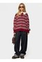 Buttoned Polo Collar Striped Detail Long Sleeve Sweater - 3