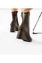 Women's Bitter Brown Pointed Toe Thick Heeled Stretch Boots - 2