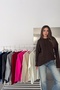 Women's Brown Knitted Crew Neck Oversize Long Sleeve Knitwear Sweater (Length 70 cm) - 3