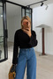 Wide Sleeve Black Cotton Basic Tshirt