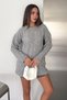 Women's Gray Knitted Crew Neck Oversize Long Sleeve Knitwear Sweater (Length 70 cm) - 4