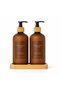Set of 2 Pumped Liquid Soap Dispensers with Bamboo Plates for Kitchen and Bathroom Detergent Dispenser - 2