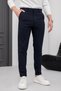 Men's Navy Blue Striped Fabric Trousers Slim Fit Narrow Leg Classic