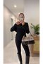 Galsy Black Buttoned Poncho Knitwear Double Set - 3