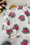 Heart and Kitten Figure Printed Cotton Girls' Pajama Set - Ecru - 2