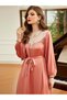 Coral Pink Embellished Tie-Waist Gown