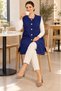 Plus Size Saks Blue Diamond Patterned Round Neck Pearl Buttoned Pocketed Long Soft Mother Vest - 8