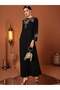 Black Floral-Beaded Tulle Evening Gown - 4