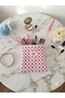Pink Checkered Patterned Square Small Makeup Bag and Organizer Bag Collector Duck Linen Zippered Washable - 2
