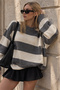 Women's Grey-Ecru Striped Oversize Knitwear Sweater 5268 - 4