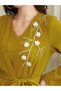 Ginger Yellow Pleated V-Neck Rhinestone Dress - 4