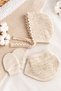 Newborn Baby Girl Lace Detailed Hat and Booties 5-Piece Hospital Discharge Set Ecru - 5